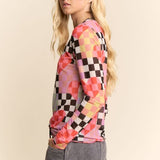 Checkered Heart Mesh Top