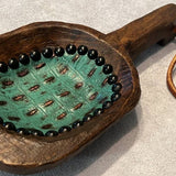 Beaded Wooden Scoop with Embossed Leather and Cowhide