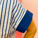 Navy Scallop Collar Pinstripe Top