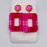 Plaid & Polka Dot Earrings – Hot Pink/White