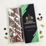 Dubai Chocolate Bar Pistachio with flaky pastry, pistachio butter, and rich chocolate layers.