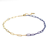 Gold & Navy Blue Paperclip Chain Link Necklace