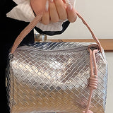 Silver Lattice Woven Cosmetic Bag