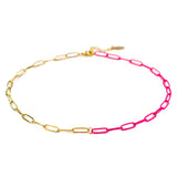 Enamel Gold & Hot Pink Paperclip Chain Link Necklace