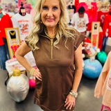 Brown Quarter Zipper Mini Dress