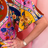 Blue Trim Floral Mosaic Top