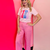 Pink Polka Dot Wide Leg Jeans