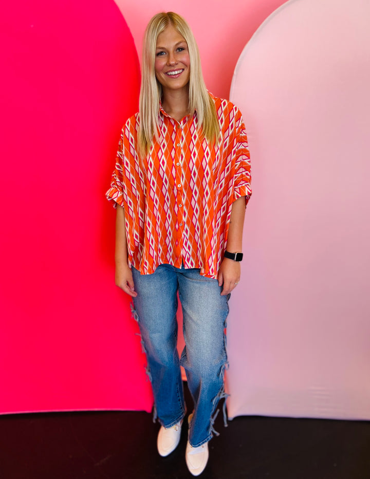 Tangerine Print Dolman Sleeve Top