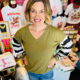 Olive & Striped Pullover Waffle Top