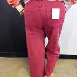 Zenana Dark Burgundy Pintuck Wide Leg Jeans