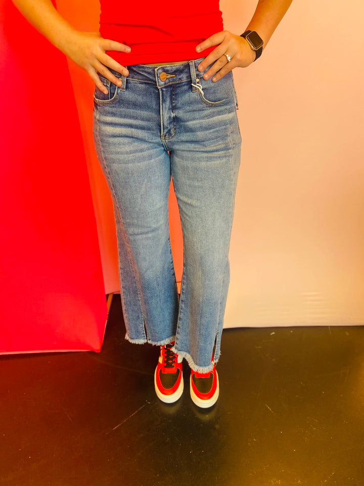 Risen Tummy Control Slit Jeans