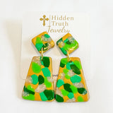 Green Multi Confetti Dangle Earrings