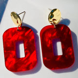 Red Marbled Dangle Earrings