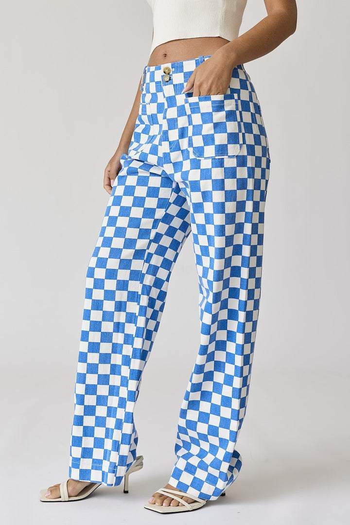 Blue Demi Checkered Jeans