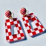 Checkered & Striped Earrings- Red/White