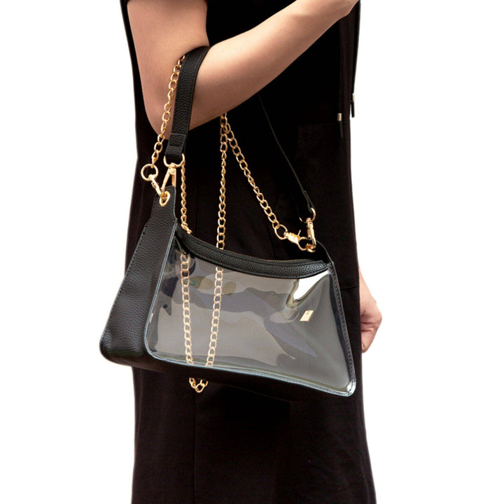 Black Clear Satchel Bag With Chain Strap