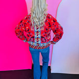 Red Paisley Knit Sweater Cardigan