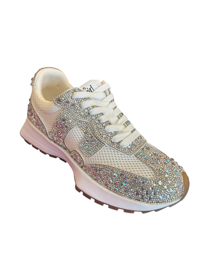 Corky's white sneakers with rhinestone embellishments 