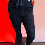 Judy Blue high waisted black denim cuffed cargo jeans