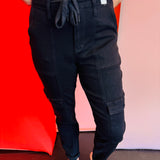 Judy Blue high waisted black denim cuffed cargo jeans