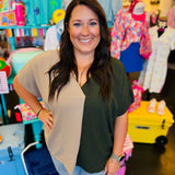 Coco/Olive Colorblock V-Neck Top