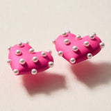 Pink Pearl Studded Heart Earrings