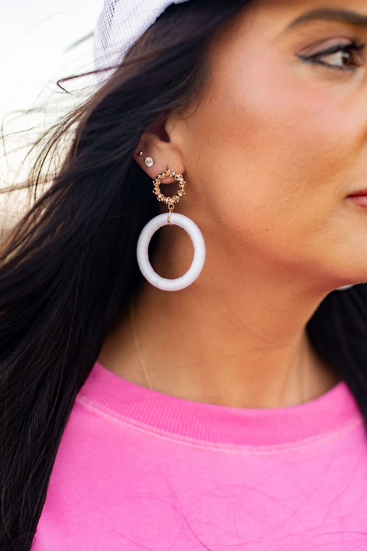 White Threaded Hoop Earrings