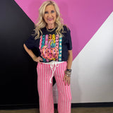Neon Pumpkin Pattern Stripes Tee