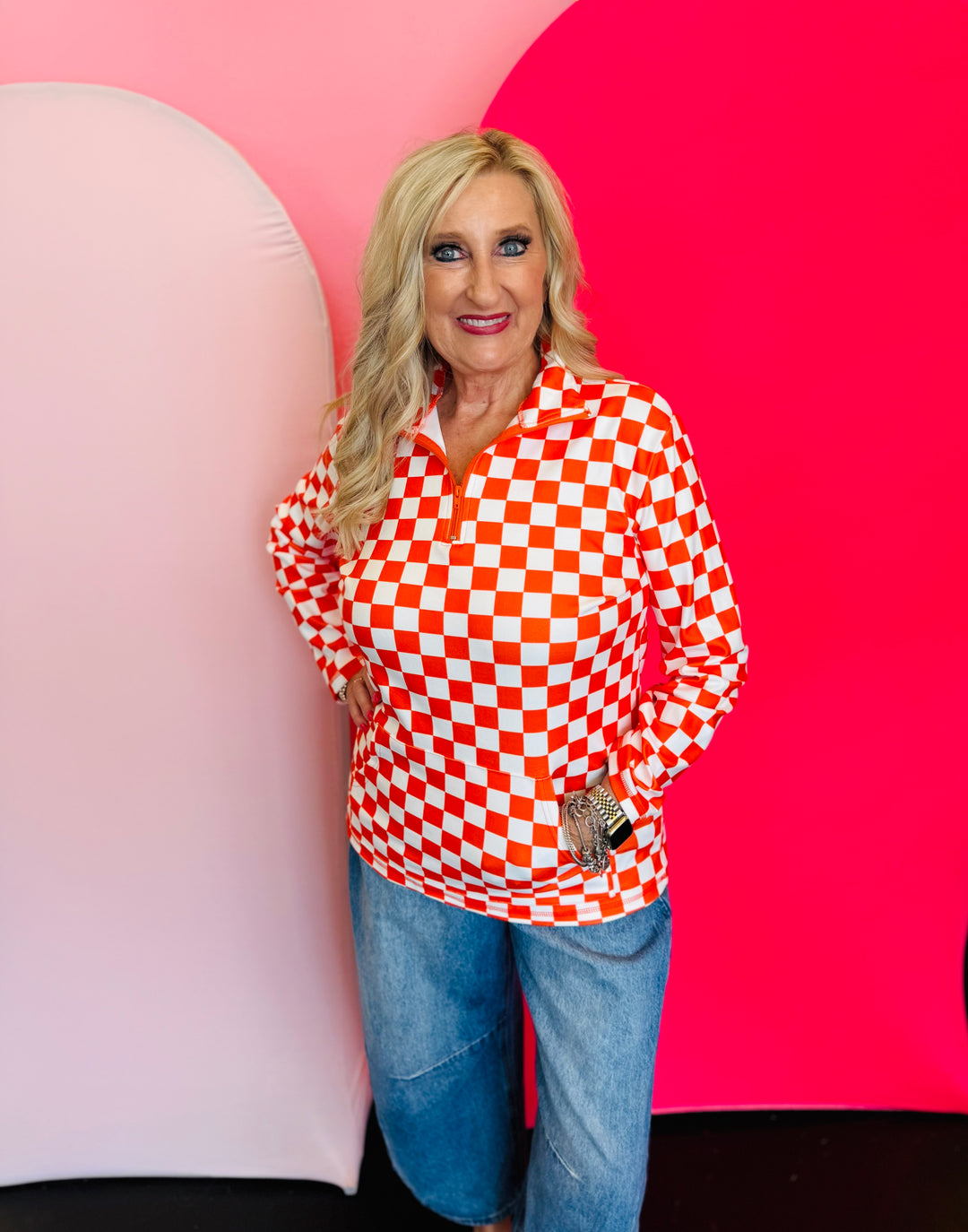 Orange & White Checkered Pep Rally Pullover