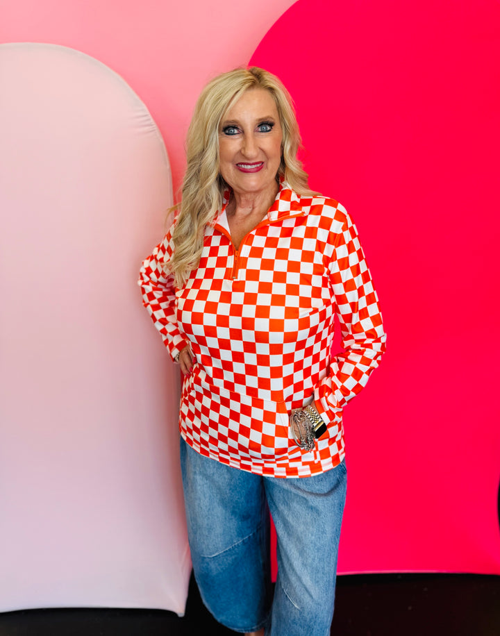Orange & White Checkered Pep Rally Pullover