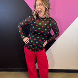 Keigan Christmas Polka Dots Mesh Top