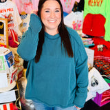 Navy Ribbed Boat Neck Top