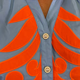 Blue & Orange Scroll Print Top