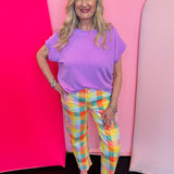 Poppy & Pine Madras Plaid Barrel Pants