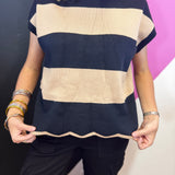 Mocha & Black Stripe Mock Neck Sweater