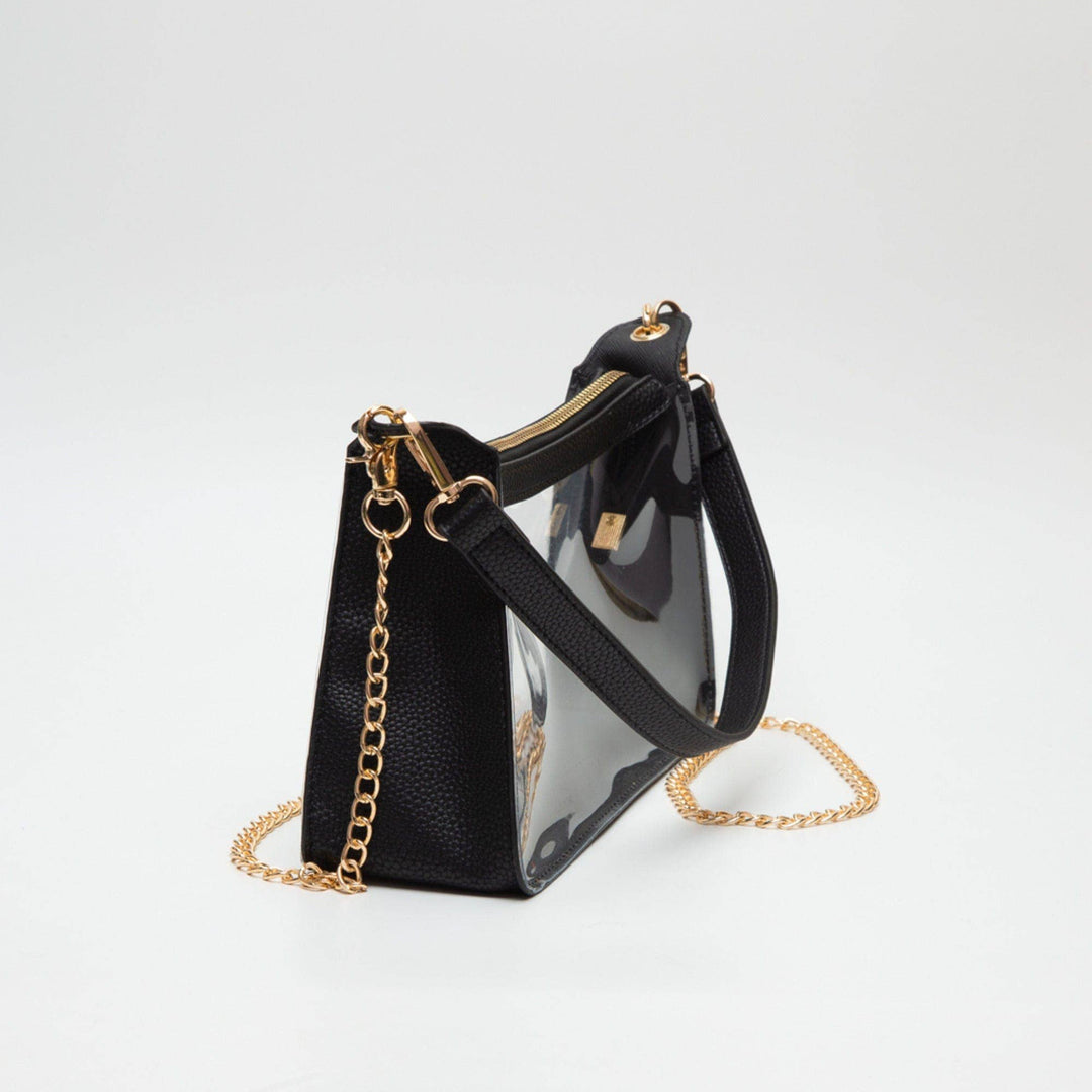 Black Clear Satchel Bag With Chain Strap