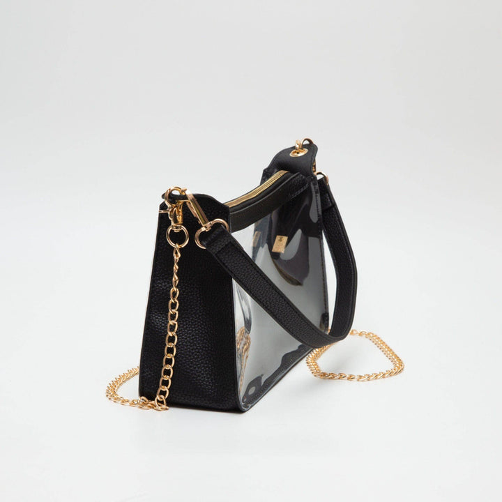Black Clear Satchel Bag With Chain Strap