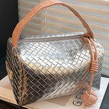 Silver Lattice Woven Cosmetic Bag