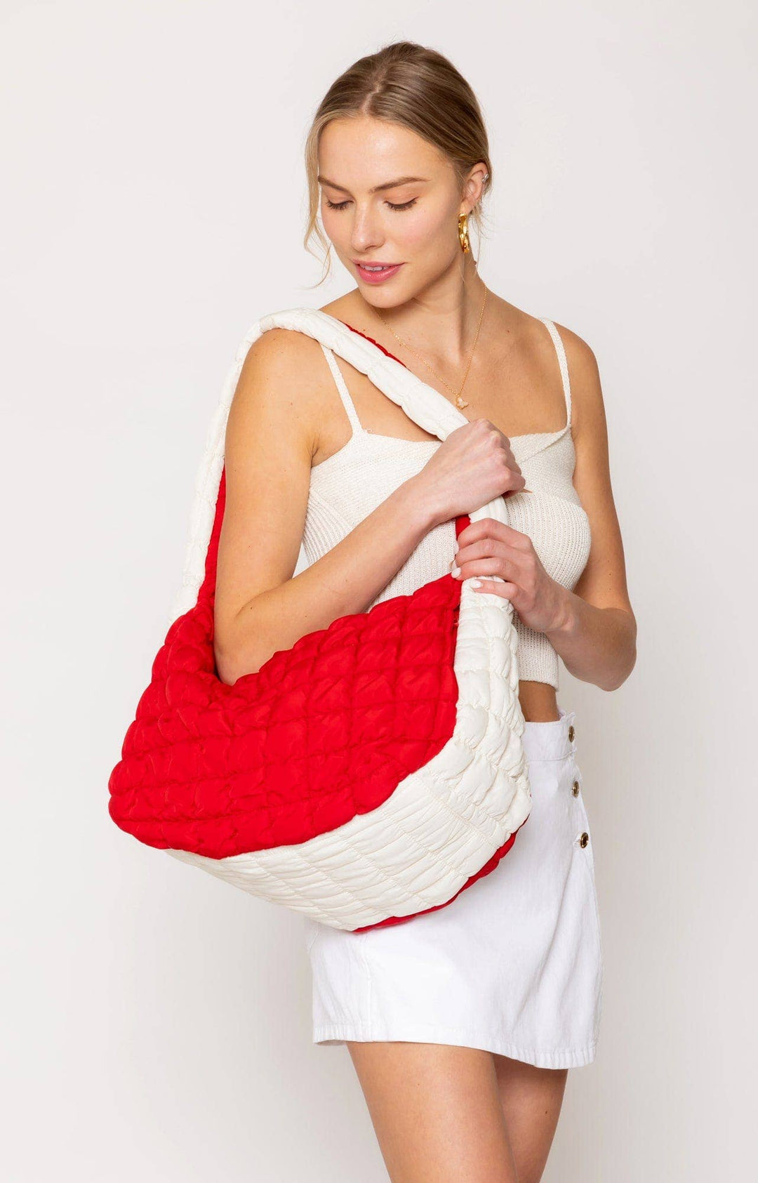 Red Ivory Quilted Puffer Bag