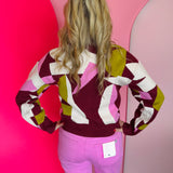 Abstract Bloom Mock Neck Sweater