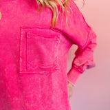 Fuchsia Pocketed Acid Wash Fleece Sweatshirt