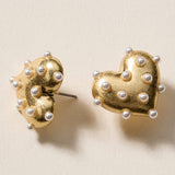 Gold Pearl Studded Heart Earrings