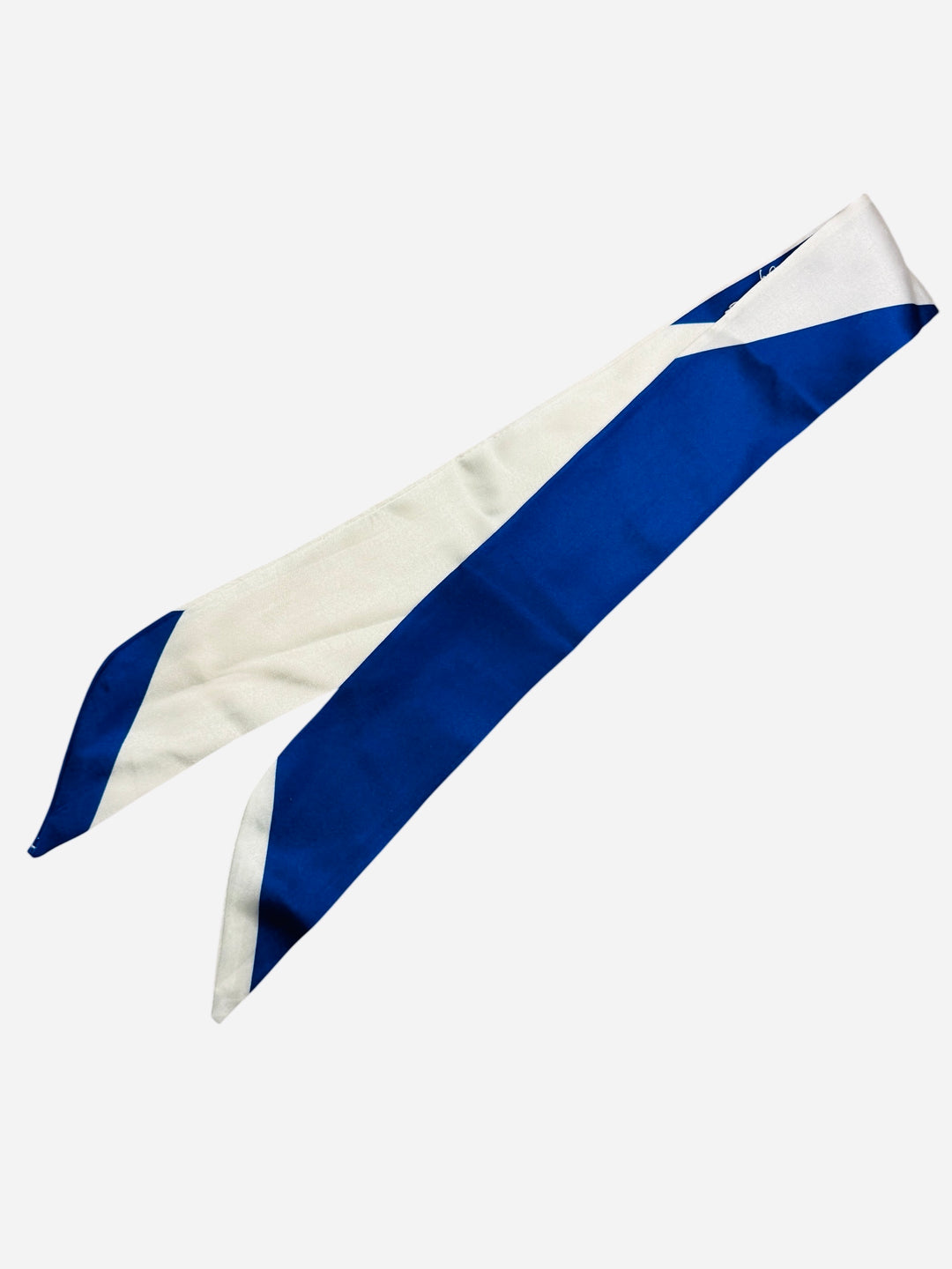 royal blue and white thin scarf necklace
