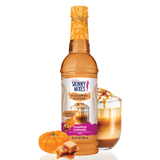 Sugar-free pumpkin caramel flavored syrup bottle by Skinny Mixes, 0 calories, 0 sugar, gluten-free, keto-friendly.
