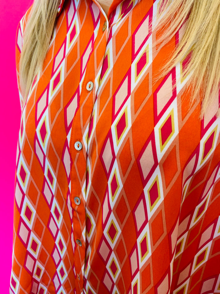 Tangerine Print Dolman Sleeve Top