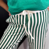Dark Green Striped Wide Leg Pants