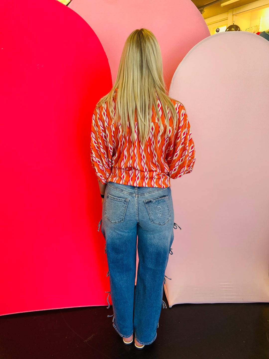 Tangerine Print Dolman Sleeve Top