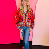 Red Paisley Knit Sweater Cardigan