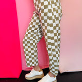 Tan/White Checkered Barrel Jeans