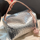 Silver Lattice Woven Cosmetic Bag